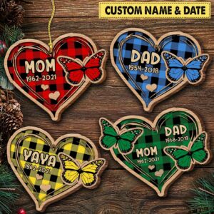 Personalized Memorial Christmas Butterfly Heart Wood Ornament NVL25OCT21CT1 Wood Custom Shape Ornament Humancustom - Unique Personalized Gifts