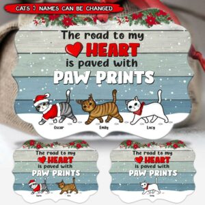 Personalized Cats The Road To My Heart Is Paved With Paw Prints Aluminum Ornament DHL16SEP21TP1 Aluminium Ornament FantasyCustom