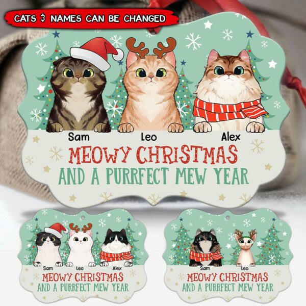 Personalized Cats Meowy Christmas And A Purrfect Mew Year Aluminum Ornament DHL22SEP21TP1 Aluminium Ornament Humancustom - Unique Personalized Gifts