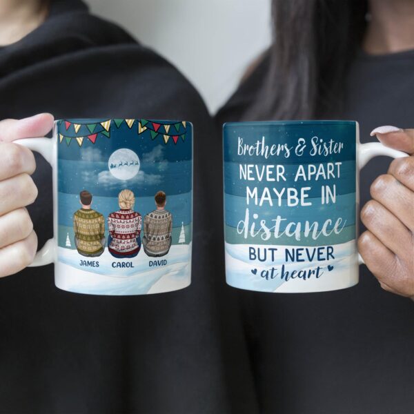 Brothers & Sisters Never Apart - Personalized Mug - Christmas Gift Siblings Mug For Siblings - Ugly Christmas Sweater