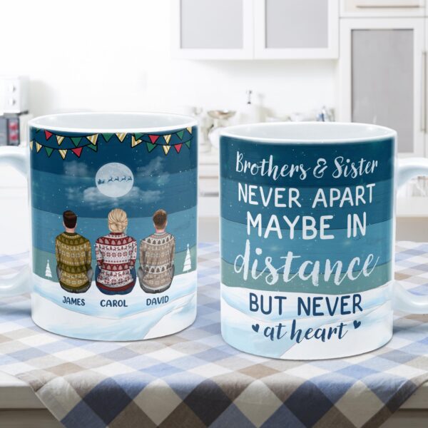 Brothers & Sisters Never Apart - Personalized Mug - Christmas Gift Siblings Mug For Siblings - Ugly Christmas Sweater