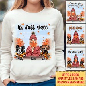 Personalized Dog and Girl It's Fall Y'all Standard Crew Neck Sweatshirt DHL30JUL21TT1 Dreamship