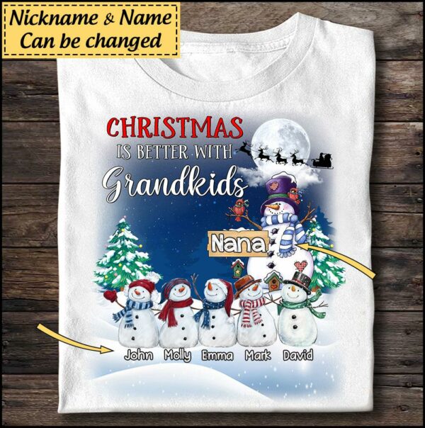 Personalized Christmas Is Better With Grandkids Nana Snowman T-shirt NVL26AUG21XT3 T-Shirt Humacustom - Unique Personalized Gifts