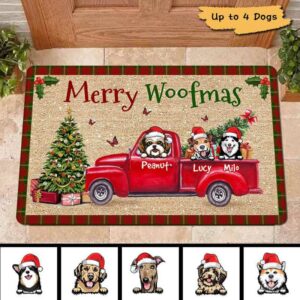 Doormat Merry Woofmas Dogs Christmas Personalized Doormat 16x24