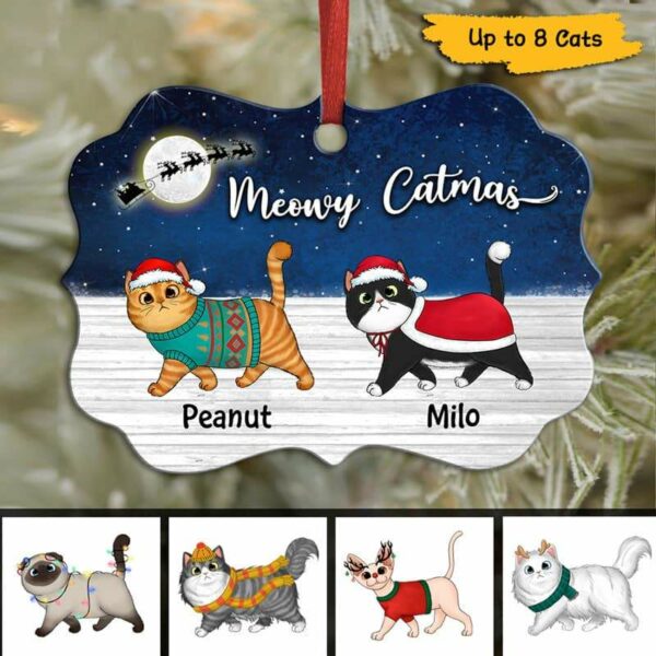 Ornament Fluffy Cats Walking In Christmas Night Personalized Christmas Ornament Pack 1