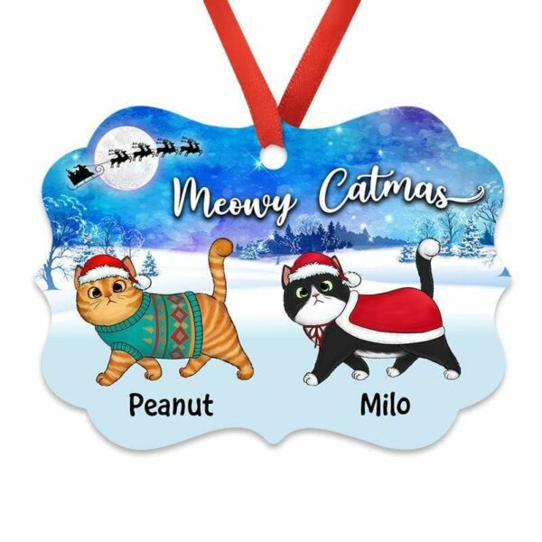 Ornament Fluffy Cats Walking In Christmas Night Personalized Christmas Ornament Pack 1