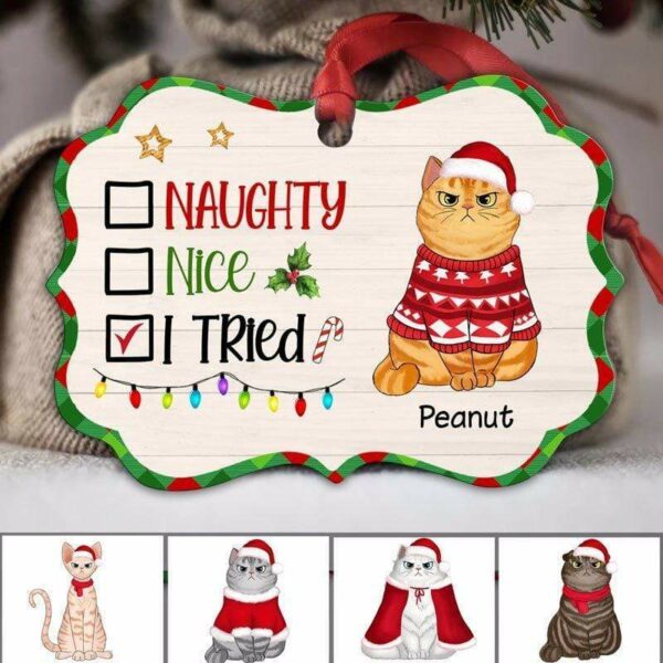 Ornament Naughty Nice We Tried Cats Personalized Christmas Ornament Pack 1