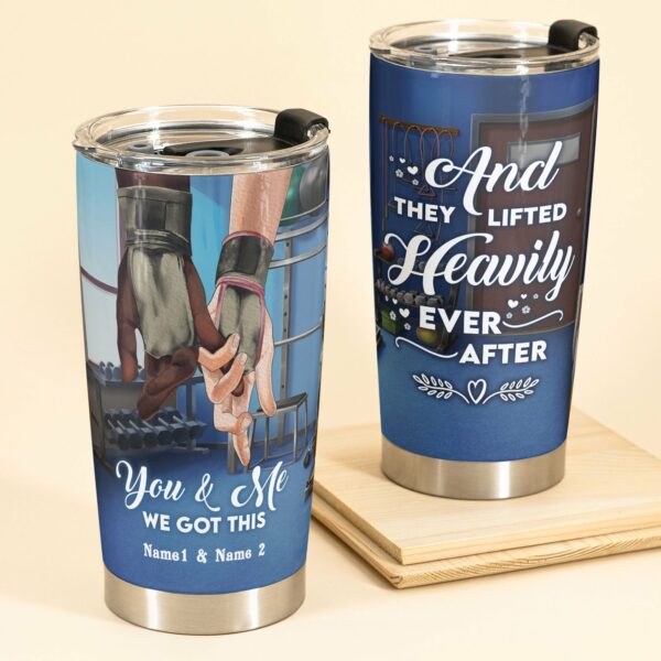 And They Lifted Heavily Ever After - Personalized Tumbler Cup - Anniversary Gift For Couple - Gym Couple Hand