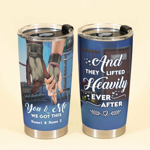 And They Lifted Heavily Ever After - Personalized Tumbler Cup - Anniversary Gift For Couple - Gym Couple Hand