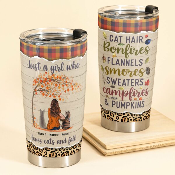 Cats and Fall Bonfires Pumpkins - Personalized Tumbler Cup - Fall Season Gift For Cat Lovers