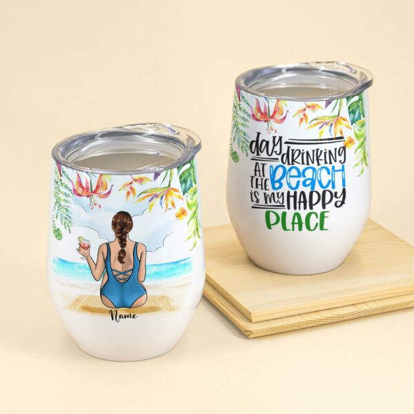 Day Drinking At The Beach Is My Happy Place, Beach Custom Wine Tumbler, Gift For Beach Lovers, Vacation, Relaxing, Drinking, Summer Gift-Macorner