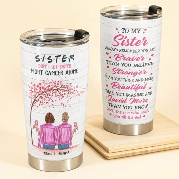 Don't Let Sister Fight Cancer Alone - Personalized Tumbler Cup - Gift For Sisters - Friends Denim Sitting