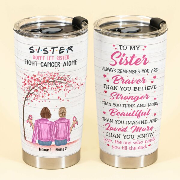 Don't Let Sister Fight Cancer Alone - Personalized Tumbler Cup - Gift For Sisters - Friends Denim Sitting