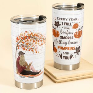 Every Year I Fall For You - Personalized Tumbler Cup - Gift For Couple - Couple Hugging