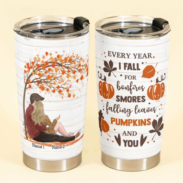 Every Year I Fall For You - Personalized Tumbler Cup - Gift For Couple - Couple Hugging