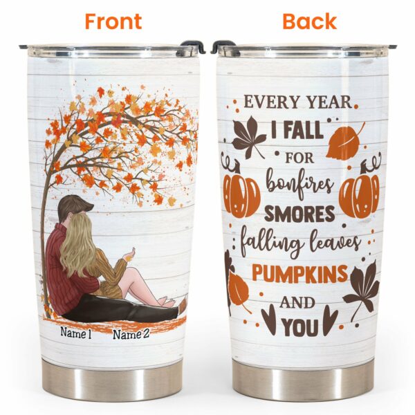 Every Year I Fall For You - Personalized Tumbler Cup - Gift For Couple - Couple Hugging