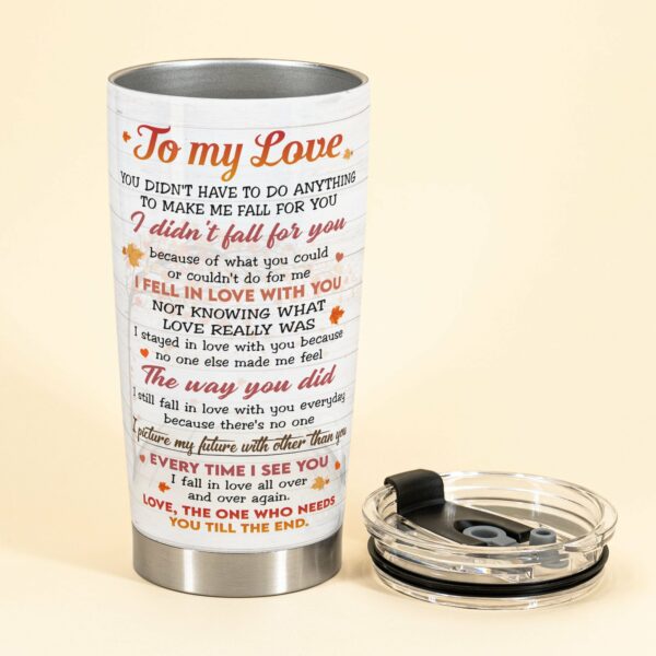 Fall In Love All Over Again - Personalized Tumbler Cup - Gift For Couple - Fall Couple Back