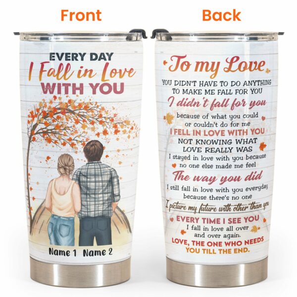 Fall In Love All Over Again - Personalized Tumbler Cup - Gift For Couple - Fall Couple Back