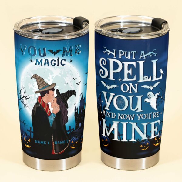 I Put A Spell On You - Personalized Tumbler Cup - Halloween Gift For Couple - Halloween Couple