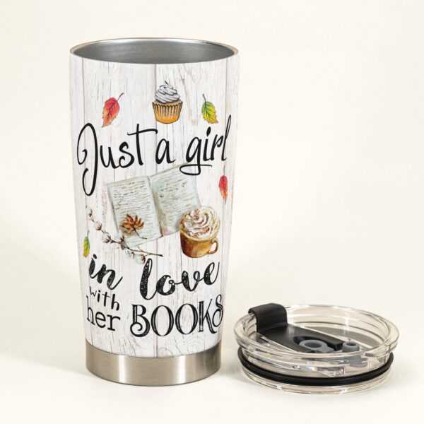 Just A Girl In Love With Her Books - Personalized Tumbler Cup - Gift For Book Lovers - Cartoon Girl Sitting