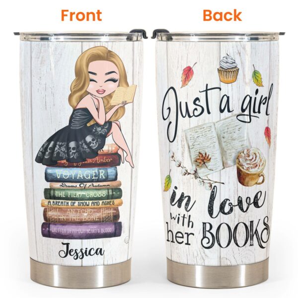 Just A Girl In Love With Her Books - Personalized Tumbler Cup - Gift For Book Lovers - Cartoon Girl Sitting