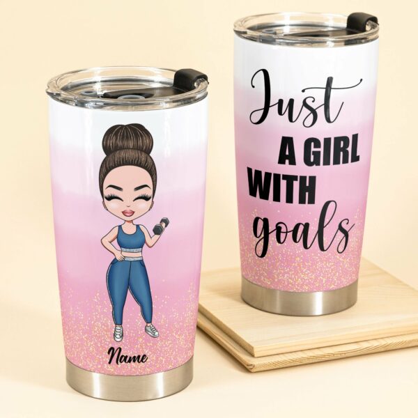 Just A Girl With Goals - Personalized Tumbler Cup - Birthday Gift For Gymer - Chibi Fitness Girl