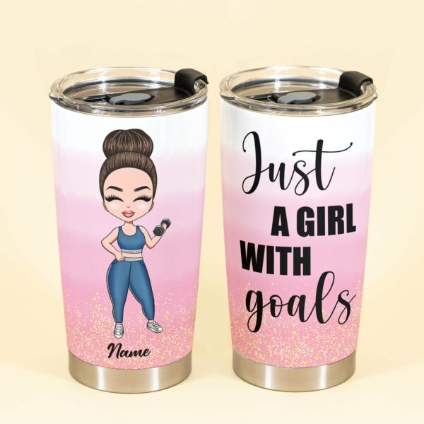 Just A Girl With Goals - Personalized Tumbler Cup - Birthday Gift For Gymer - Chibi Fitness Girl