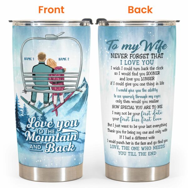 Love You To The Mountain And Back - Personalized Tumbler Cup - Gift For Skiing Lovers, Skiing Couple