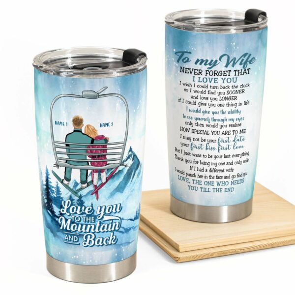 Love You To The Mountain And Back - Personalized Tumbler Cup - Gift For Skiing Lovers, Skiing Couple