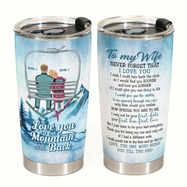 Love You To The Mountain And Back - Personalized Tumbler Cup - Gift For Skiing Lovers, Skiing Couple