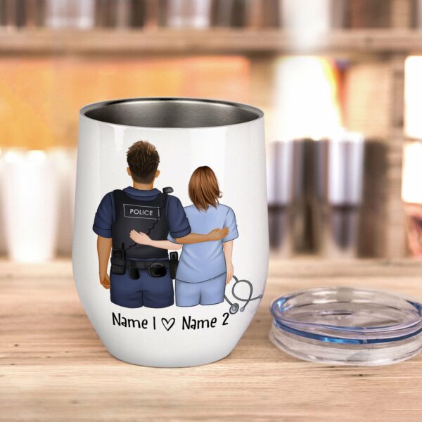 Saving Lives Together, Couple Custom Wine Tumbler, Gift For Nurse, Police, Couple, Husband & Wife-Macorner