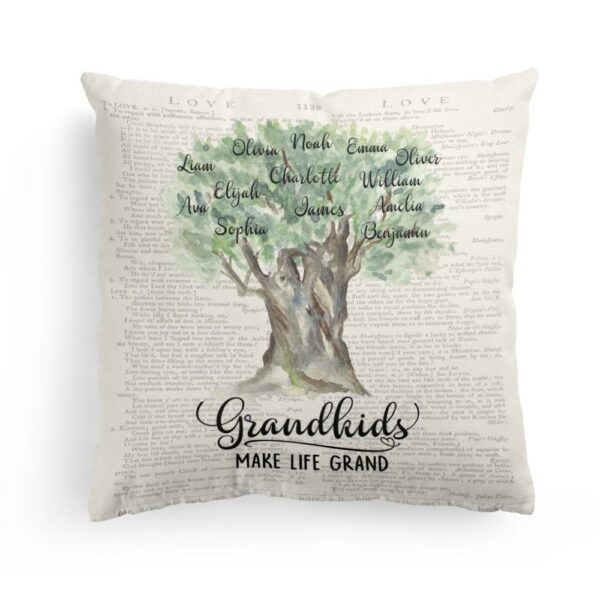 Grandchildren Watercolor Old Tree, Family Custom Pillow (Insert Included), Gift For Grandparents, Grandpa, Grandma-Macorner