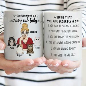 Confession Of A Crazy Cat Lady, Cat Custom Mug, Gift For Cat Lovers-Macorner