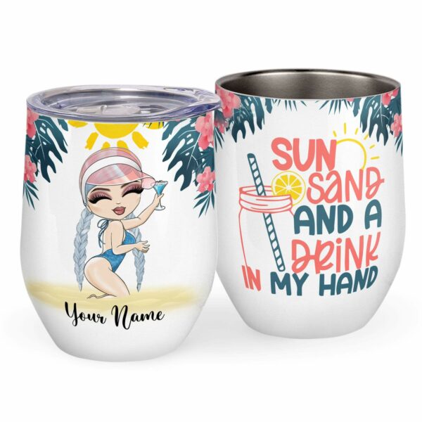 Sun Sand, Drink In My Hand, Swimming Custom Wine Tumbler, Summer Gift-Macorner