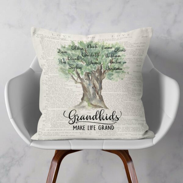 Grandchildren Watercolor Old Tree, Family Custom Pillow (Insert Included), Gift For Grandparents, Grandpa, Grandma-Macorner