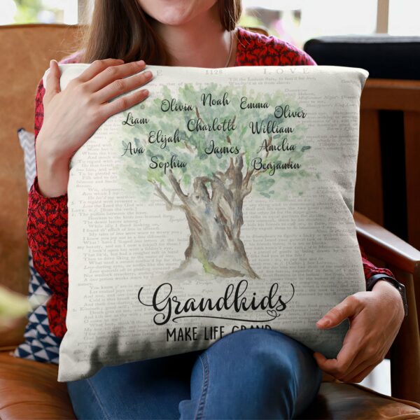 Grandchildren Watercolor Old Tree, Family Custom Pillow (Insert Included), Gift For Grandparents, Grandpa, Grandma-Macorner