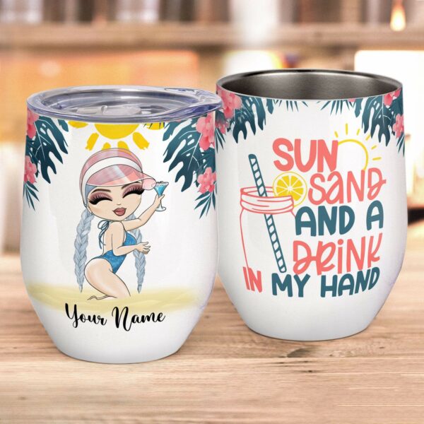 Sun Sand, Drink In My Hand, Swimming Custom Wine Tumbler, Summer Gift-Macorner