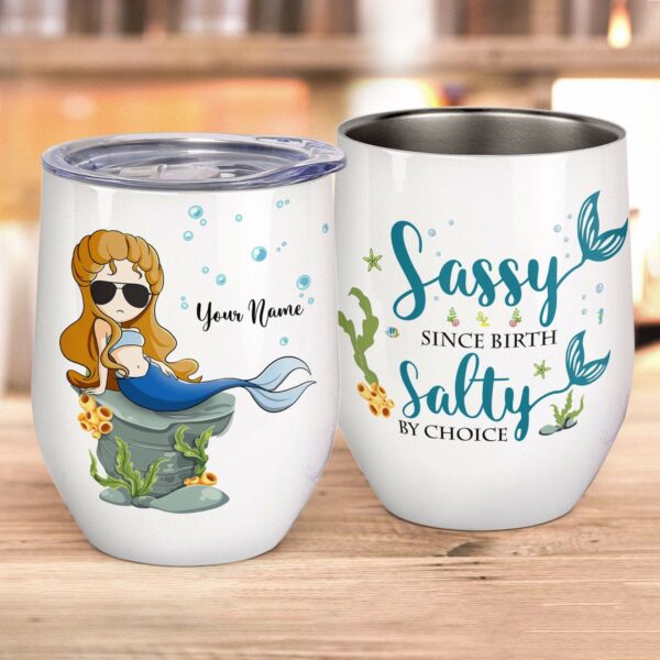 Sassy Since Birth, Swimming Custom Wine Tumbler, Gift For Beach Lovers-Macorner