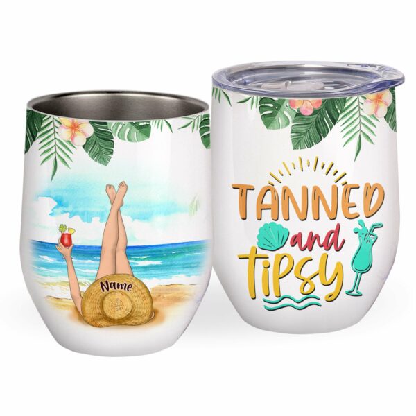 Summer Holiday - Tanned And Tipsy, Swimming Custom Wine Tumbler, Gift For Beach Lovers, Summer Gift-Macorner