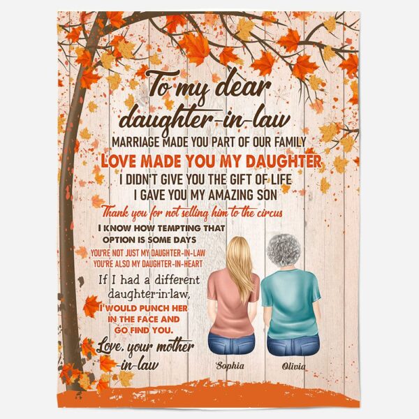 My Dear Daughter-in-law You're Also Daughter-in-heart - Personalized Blanket - Gift For Daughter-In-Law - Mother Daughter Sitting