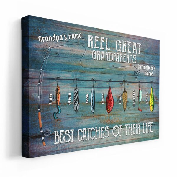 Reel Great Grandparents Best Catches Of Their Life, Family Custom Canvas, Gift For Grandparents, Grandma, Grandpa, Grandmother, Grandfather, Fishing Lovers, Fisherman-Macorner