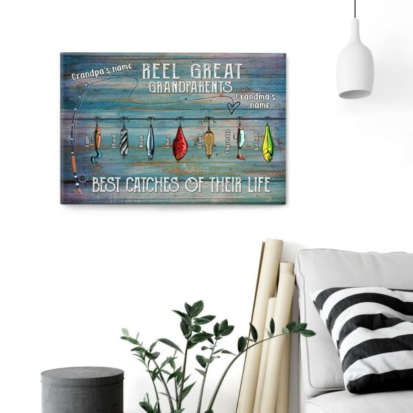 Reel Great Grandparents Best Catches Of Their Life, Family Custom Canvas, Gift For Grandparents, Grandma, Grandpa, Grandmother, Grandfather, Fishing Lovers, Fisherman-Macorner