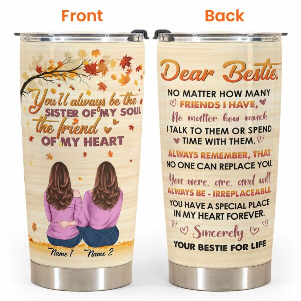 Sister Of My Soul - Personalized Tumbler Cup - Fall Season Gift For Besties - Cozy Friends Hugging