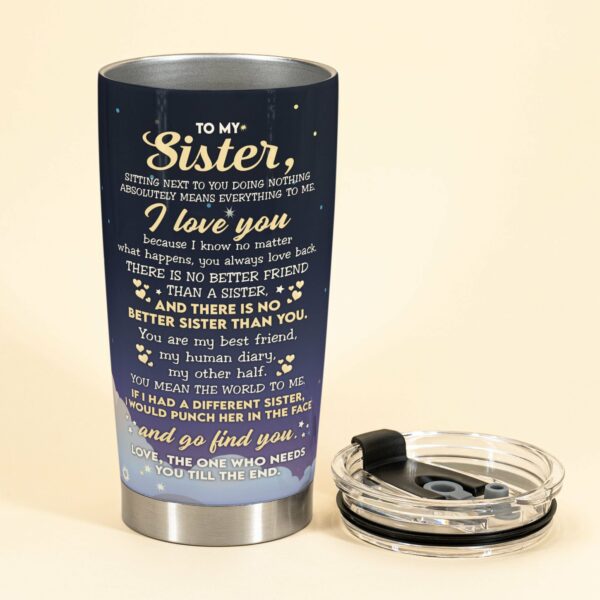 Sister We Never Walk Alone - Personalized Tumbler Cup - Gift For Sisters - Girl Back Sitting