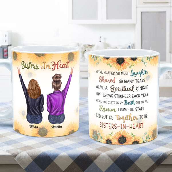 Sisters In Heart - Personalized Mug - Christmas Gift For Friends