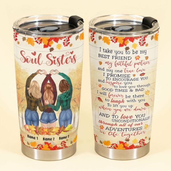 Soul Sister - Personalized Tumbler Cup - Fall Season Gift For Friends - Friends Making Heart