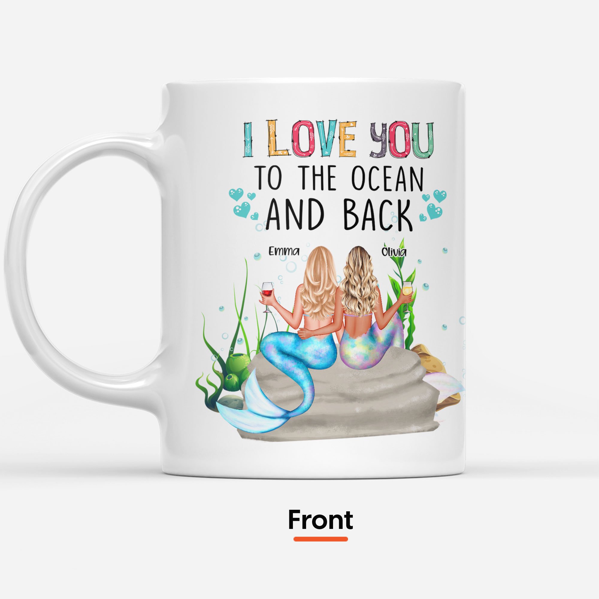 To The Ocean And Back I Bite A Shark For You, Friend, Mermaid Custom Mug, Gift For Sisters, Friends, Best Friends, Bestie, Girls, Mermaid Lovers-Macorner