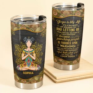 Yoga Is Like Life - Personalized Tumbler Cup - Gift For Yoga Lover - Girl Illustration