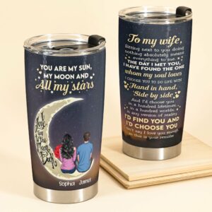 You Are My Moon My Stars - Personalized Tumbler Cup - Gift For Spouse - Couple Back Sitting