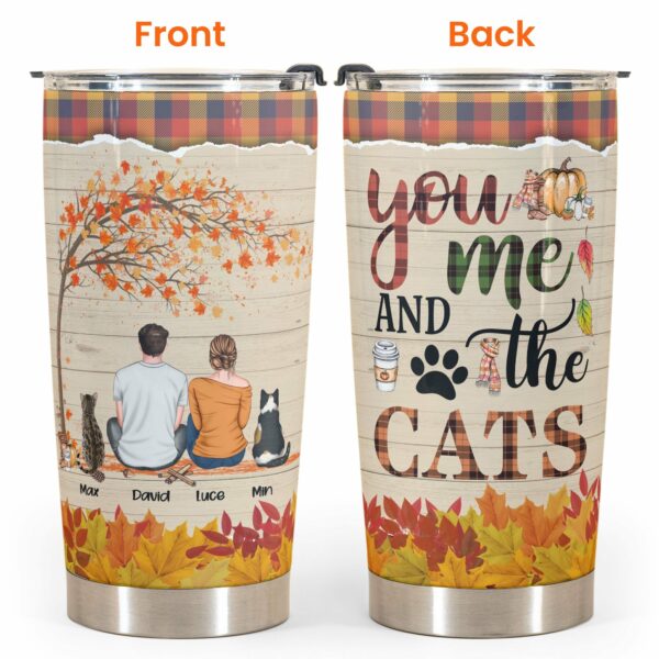 You and Me and The Cats - Personalized Tumbler Cup - Anniversary Gift For Cat Owner - Fall Season